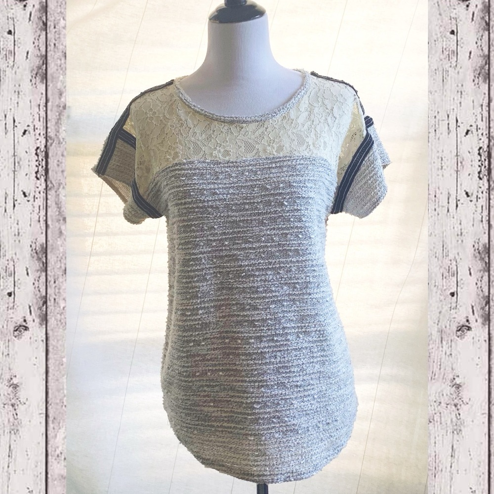Sanctuary short sleeved sweater size S lace black